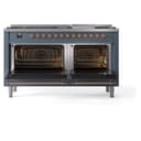 Nostalgie II 60 UP60FNMPBGP Freestanding Dual Fuel Range with 9 Sealed Burners with Griddle Double Oven with Triple Glass Door with Copper knobs view 4