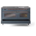 Nostalgie II 60 UP60FNMPBGP Freestanding Dual Fuel Range with 9 Sealed Burners with Griddle Double Oven with Triple Glass Door with Copper knobs view 7