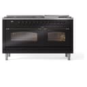 Nostalgie II 60 UP60FNMPBKB Freestanding Dual Fuel Range with 9 Sealed Burners with Griddle Double Oven with Triple Glass Door with Bronze knobs view 3