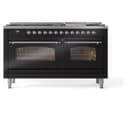 Nostalgie II 60 UP60FNMPBKC Freestanding Dual Fuel Range with 9 Sealed Burners with Griddle Double Oven with Triple Glass Door with Chrome knobs view 3