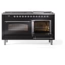 Nostalgie II 60 UP60FNMPBKC Freestanding Dual Fuel Range with 9 Sealed Burners with Griddle Double Oven with Triple Glass Door with Chrome knobs view 6
