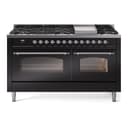 Nostalgie II 60 UP60FNMPBKC Freestanding Dual Fuel Range with 9 Sealed Burners with Griddle Double Oven with Triple Glass Door with Chrome knobs view 1