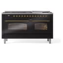 Nostalgie II 60 UP60FNMPBKG Freestanding Dual Fuel Range with 9 Sealed Burners with Griddle Double Oven with Triple Glass Door with Brass knobs view 3