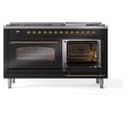 Nostalgie II 60 UP60FNMPBKG Freestanding Dual Fuel Range with 9 Sealed Burners with Griddle Double Oven with Triple Glass Door with Brass knobs view 6