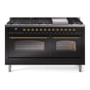 Nostalgie II 60 UP60FNMPBKG Freestanding Dual Fuel Range with 9 Sealed Burners with Griddle Double Oven with Triple Glass Door with Brass knobs view 1