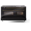 Nostalgie II 60 UP60FNMPBKG Freestanding Dual Fuel Range with 9 Sealed Burners with Griddle Double Oven with Triple Glass Door with Brass knobs view 7