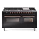 Nostalgie II 60 UP60FNMPBKP Freestanding Dual Fuel Range with 9 Sealed Burners with Griddle Double Oven with Triple Glass Door with Copper knobs view 1