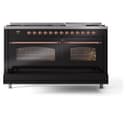 Nostalgie II 60 UP60FNMPBKP Freestanding Dual Fuel Range with 9 Sealed Burners with Griddle Double Oven with Triple Glass Door with Copper knobs view 7
