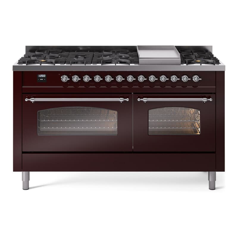 Nostalgie II 60 UP60FNMPBUC Freestanding Dual Fuel Range with 9 Sealed Burners with Griddle Double Oven with Triple Glass Door with Chrome knobs
