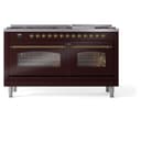 Nostalgie II 60 UP60FNMPBUG Freestanding Dual Fuel Range with 9 Sealed Burners with Griddle Double Oven with Triple Glass Door with Brass knobs view 3