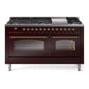 Nostalgie II 60 UP60FNMPBUG Freestanding Dual Fuel Range with 9 Sealed Burners with Griddle Double Oven with Triple Glass Door with Brass knobs view 1