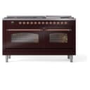 Nostalgie II 60 UP60FNMPBUP Freestanding Dual Fuel Range with 9 Sealed Burners with Griddle Double Oven with Triple Glass Door with Copper knobs view 3