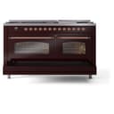 Nostalgie II 60 UP60FNMPBUP Freestanding Dual Fuel Range with 9 Sealed Burners with Griddle Double Oven with Triple Glass Door with Copper knobs view 6