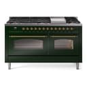 Nostalgie II 60 UP60FNMPEGG Freestanding Dual Fuel Range with 9 Sealed Burners with Griddle Double Oven with Triple Glass Door with Brass knobs view 1