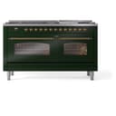 Nostalgie II 60 UP60FNMPEGG Freestanding Dual Fuel Range with 9 Sealed Burners with Griddle Double Oven with Triple Glass Door with Brass knobs view 3