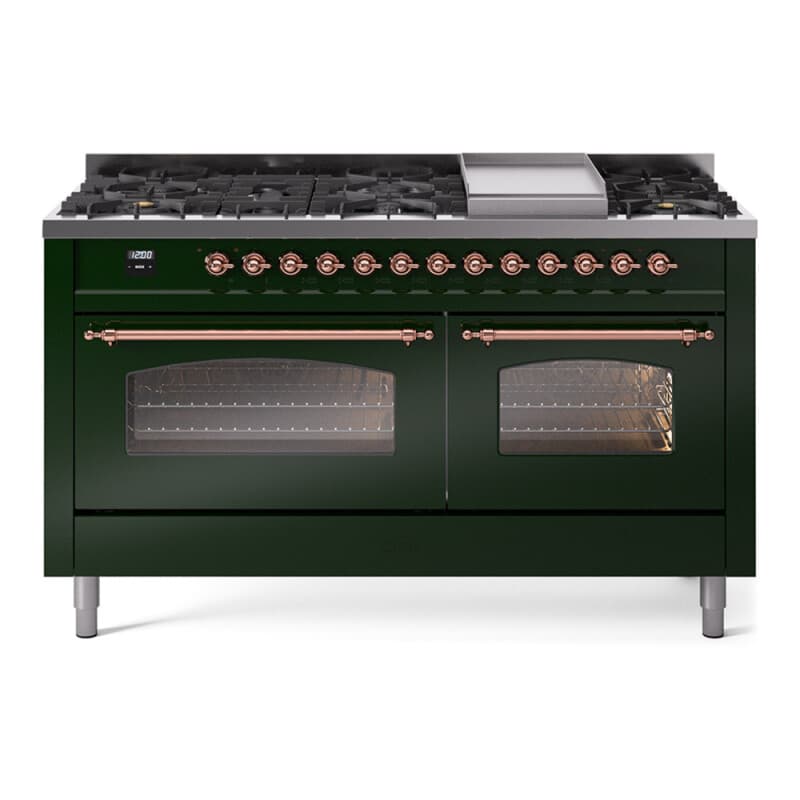 Nostalgie II 60 UP60FNMPEGP Freestanding Dual Fuel Range with 9 Sealed Burners with Griddle Double Oven with Triple Glass Door with Copper knobs