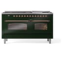 Nostalgie II 60 UP60FNMPEGP Freestanding Dual Fuel Range with 9 Sealed Burners with Griddle Double Oven with Triple Glass Door with Copper knobs view 3