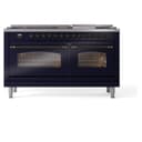 Nostalgie II 60 UP60FNMPMBB Freestanding Dual Fuel Range with 9 Sealed Burners with Griddle Double Oven with Triple Glass Door with Bronze knobs view 3