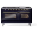 Nostalgie II 60 UP60FNMPMBG Freestanding Dual Fuel Range with 9 Sealed Burners with Griddle Double Oven with Triple Glass Door with Brass knobs view 3