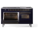 Nostalgie II 60 UP60FNMPMBG Freestanding Dual Fuel Range with 9 Sealed Burners with Griddle Double Oven with Triple Glass Door with Brass knobs view 5