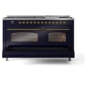 Nostalgie II 60 UP60FNMPMBG Freestanding Dual Fuel Range with 9 Sealed Burners with Griddle Double Oven with Triple Glass Door with Brass knobs view 7