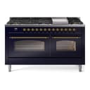 Nostalgie II 60 UP60FNMPMBG Freestanding Dual Fuel Range with 9 Sealed Burners with Griddle Double Oven with Triple Glass Door with Brass knobs view 1