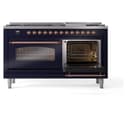 Nostalgie II 60 UP60FNMPMBP Freestanding Dual Fuel Range with 9 Sealed Burners with Griddle Double Oven with Triple Glass Door with Copper knobs view 6