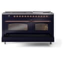 Nostalgie II 60 UP60FNMPMBP Freestanding Dual Fuel Range with 9 Sealed Burners with Griddle Double Oven with Triple Glass Door with Copper knobs view 7