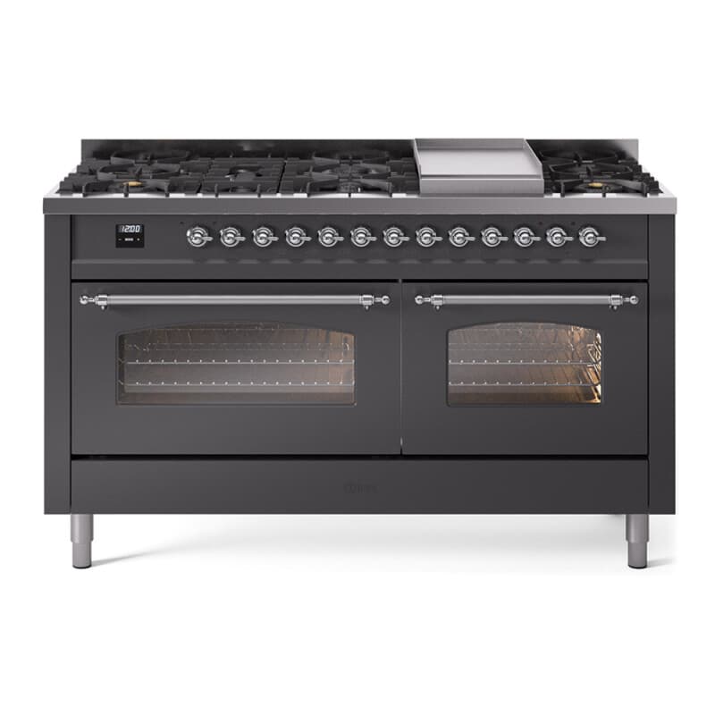 Nostalgie II 60 UP60FNMPMGC Freestanding Dual Fuel Range with 9 Sealed Burners with Griddle Double Oven with Triple Glass Door with Chrome knobs