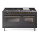 Nostalgie II 60 UP60FNMPMGG Freestanding Dual Fuel Range with 9 Sealed Burners with Griddle Double Oven with Triple Glass Door with Brass knobs view 1