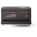 Nostalgie II 60 UP60FNMPMGP Freestanding Dual Fuel Range with 9 Sealed Burners with Griddle Double Oven with Triple Glass Door with Copper knobs view 7