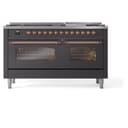 Nostalgie II 60 UP60FNMPMGP Freestanding Dual Fuel Range with 9 Sealed Burners with Griddle Double Oven with Triple Glass Door with Copper knobs view 3