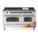 Nostalgie II 60 UP60FNMPRAB Freestanding Dual Fuel Range with 9 Sealed Burners with Griddle Double Oven with Triple Glass Door with Bronze knobs view 1
