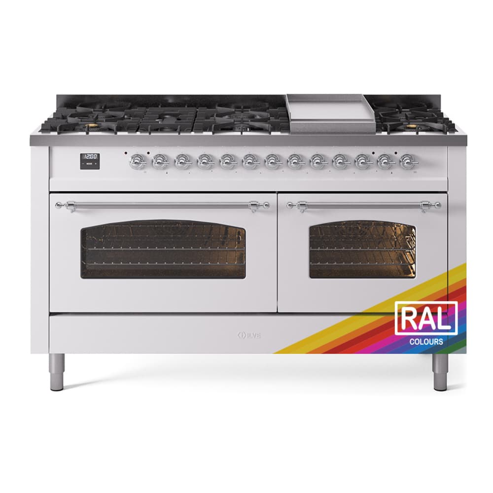 Nostalgie II 60 UP60FNMPRAC Freestanding Dual Fuel Range with 9 Sealed Burners with Griddle Double Oven with Triple Glass Door with Chrome knobs