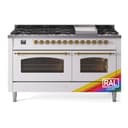 Nostalgie II 60 UP60FNMPRAG Freestanding Dual Fuel Range with 9 Sealed Burners with Griddle Double Oven with Triple Glass Door with Brass knobs view 1