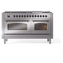 Nostalgie II 60 UP60FNMPSSB Freestanding Dual Fuel Range with 9 Sealed Burners with Griddle Double Oven with Triple Glass Door with Bronze knobs view 3