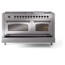Nostalgie II 60 UP60FNMPSSB Freestanding Dual Fuel Range with 9 Sealed Burners with Griddle Double Oven with Triple Glass Door with Bronze knobs view 7