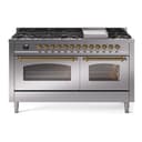 Nostalgie II 60 UP60FNMPSSG Freestanding Dual Fuel Range with 9 Sealed Burners with Griddle Double Oven with Triple Glass Door with Brass knobs view 1