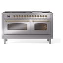 Nostalgie II 60 UP60FNMPSSG Freestanding Dual Fuel Range with 9 Sealed Burners with Griddle Double Oven with Triple Glass Door with Brass knobs view 3