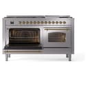 Nostalgie II 60 UP60FNMPSSG Freestanding Dual Fuel Range with 9 Sealed Burners with Griddle Double Oven with Triple Glass Door with Brass knobs view 5