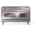 Nostalgie II 60 UP60FNMPSSP Freestanding Dual Fuel Range with 9 Sealed Burners with Griddle Double Oven with Triple Glass Door with Copper knobs view 3