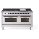 Nostalgie II 60 UP60FNMPWHB Freestanding Dual Fuel Range with 9 Sealed Burners with Griddle Double Oven with Triple Glass Door with Bronze knobs view 1
