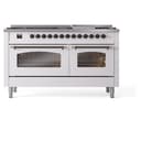 Nostalgie II 60 UP60FNMPWHB Freestanding Dual Fuel Range with 9 Sealed Burners with Griddle Double Oven with Triple Glass Door with Bronze knobs view 3