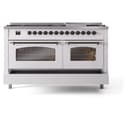 Nostalgie II 60 UP60FNMPWHB Freestanding Dual Fuel Range with 9 Sealed Burners with Griddle Double Oven with Triple Glass Door with Bronze knobs view 7