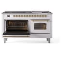 Nostalgie II 60 UP60FNMPWHG Freestanding Dual Fuel Range with 9 Sealed Burners with Griddle Double Oven with Triple Glass Door with Brass knobs view 5