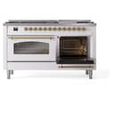 Nostalgie II 60 UP60FNMPWHG Freestanding Dual Fuel Range with 9 Sealed Burners with Griddle Double Oven with Triple Glass Door with Brass knobs view 6