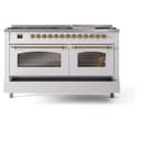 Nostalgie II 60 UP60FNMPWHG Freestanding Dual Fuel Range with 9 Sealed Burners with Griddle Double Oven with Triple Glass Door with Brass knobs view 7