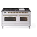 Nostalgie II 60 UP60FNMPWHG Freestanding Dual Fuel Range with 9 Sealed Burners with Griddle Double Oven with Triple Glass Door with Brass knobs view 1