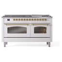 Nostalgie II 60 UP60FNMPWHG Freestanding Dual Fuel Range with 9 Sealed Burners with Griddle Double Oven with Triple Glass Door with Brass knobs view 3