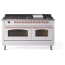 Nostalgie II 60 UP60FNMPWHP Freestanding Dual Fuel Range with 9 Sealed Burners with Griddle Double Oven with Triple Glass Door with Copper knobs view 1